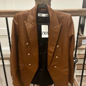 Zara Cognac Faux Leather Blazer Size Small